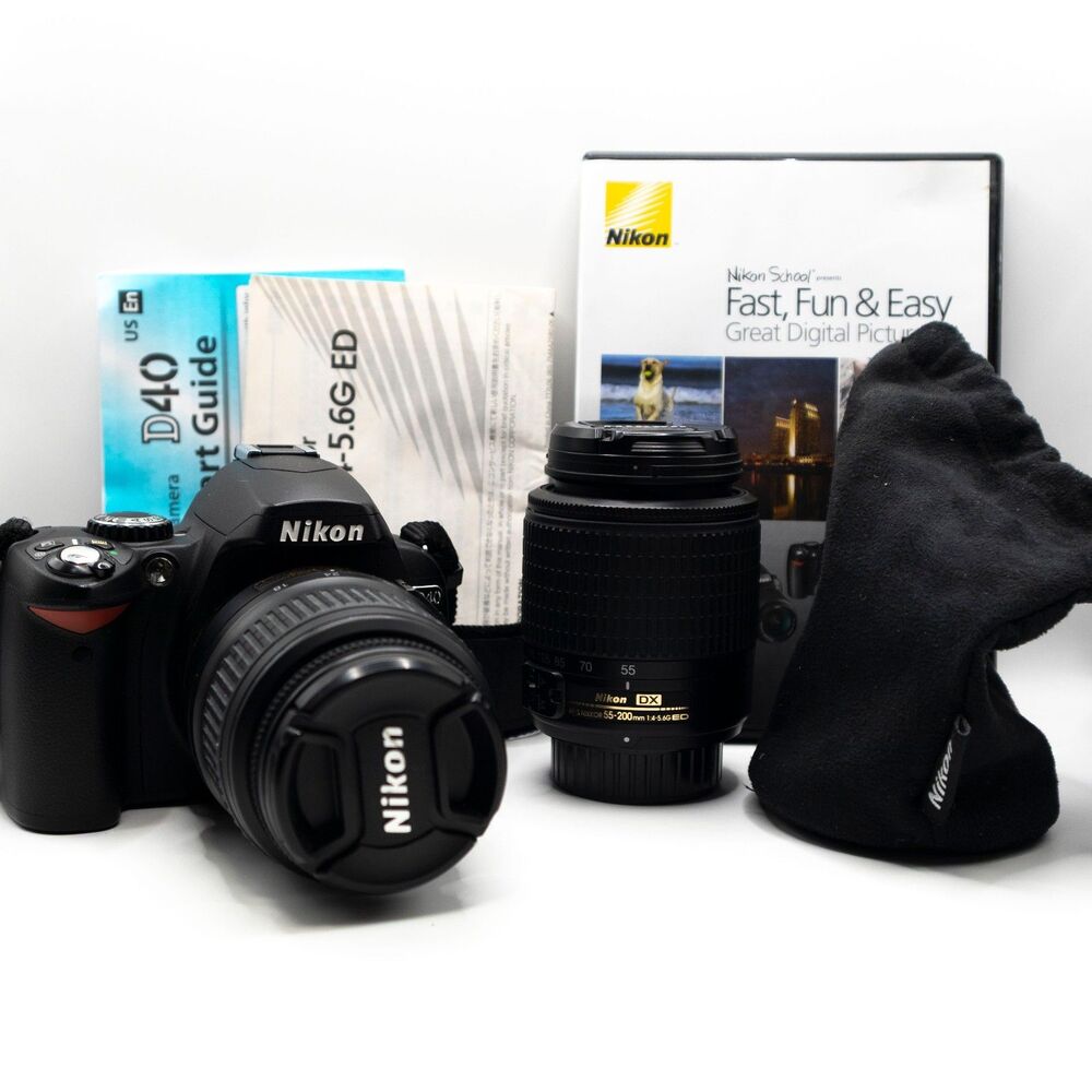 NIKON D40 Camera DSLR w/ 18-55mm + 55-200mm Lens Strap & Charger Included